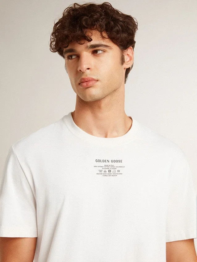 Chemise en coton blanc délavé pour homme avec lettrage noir