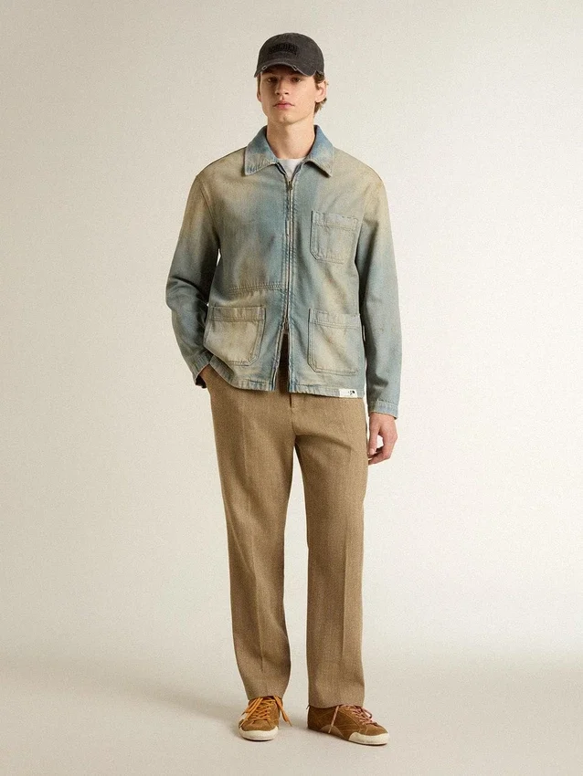 Chemise en coton blanc pour homme avec imprimé vert