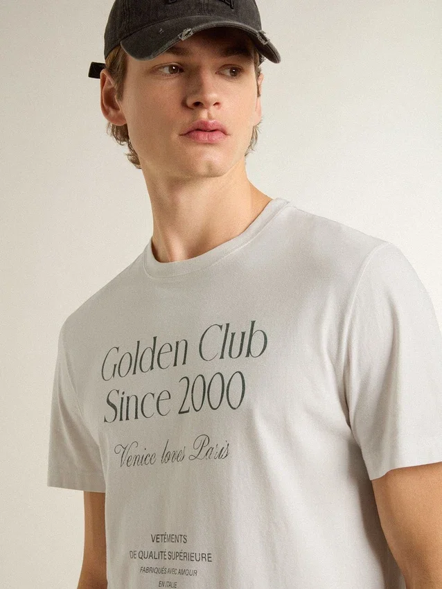 Chemise en coton blanc pour homme avec imprimé vert