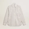 Chemise en coton blanc pour homme à fines rayures bordeaux