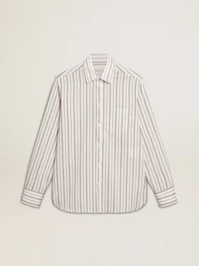 Chemise en coton blanc pour homme à fines rayures bordeaux