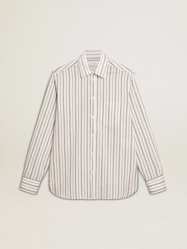 Chemise en coton blanc pour homme à fines rayures bordeaux