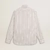 Chemise en coton blanc pour homme à fines rayures bordeaux