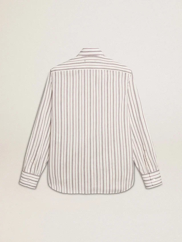 Chemise en coton blanc pour homme à fines rayures bordeaux