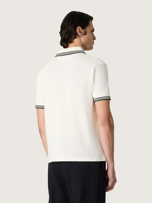 Chemise en coton blanche pour homme avec motif jacquard ajouré