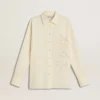 Chemise en coton couleur crème pour femme avec broderies florales