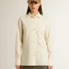 Chemise en coton couleur crème pour femme avec broderies florales