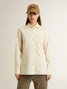 Chemise en coton couleur crème pour femme avec broderies florales