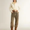 Chemise en coton couleur crème pour femme avec broderies florales