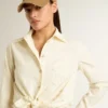 Chemise en coton couleur crème pour femme avec broderies florales