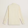 Chemise en coton couleur crème pour femme avec broderies florales