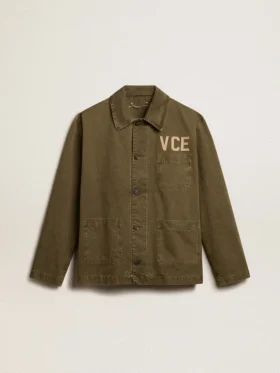 Chemise en coton couleur olive pour homme