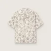 Chemise en coton à manches courtes pour homme, imprimé floral noir et blanc