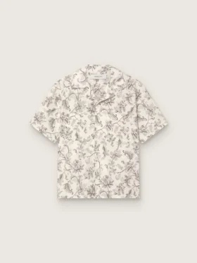 Chemise en coton à manches courtes pour homme, imprimé floral noir et blanc