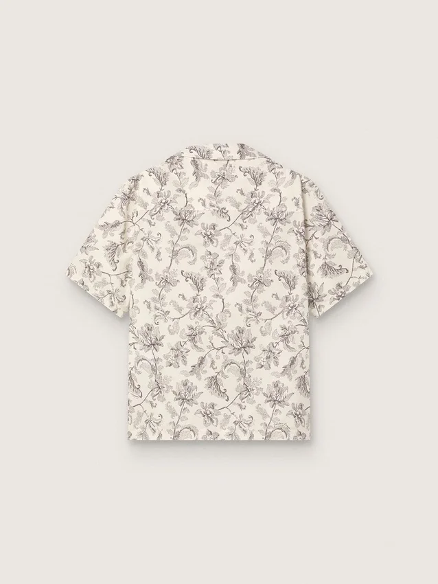 Chemise en coton à manches courtes pour homme, imprimé floral noir et blanc