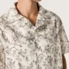 Chemise en coton à manches courtes pour homme, imprimé floral noir et blanc