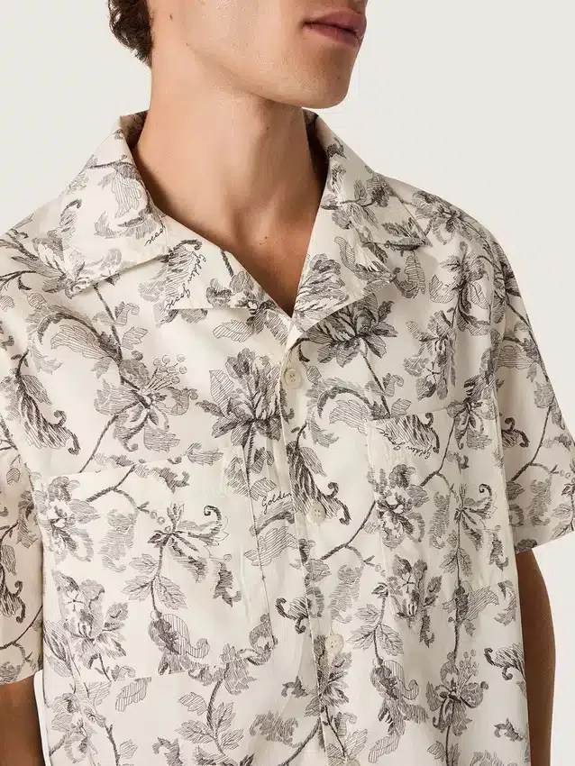 Chemise en coton à manches courtes pour homme, imprimé floral noir et blanc