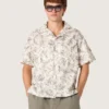 Chemise en coton à manches courtes pour homme, imprimé floral noir et blanc