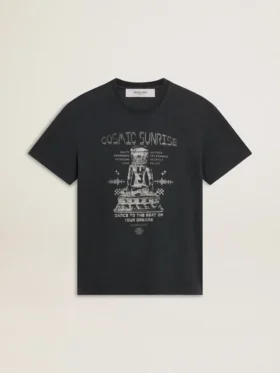Chemise en coton noir délavé pour homme avec imprimé sur le devant