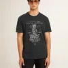 Chemise en coton noir délavé pour homme avec imprimé sur le devant