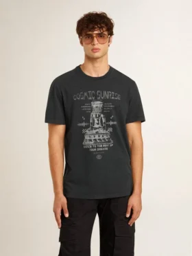 Chemise en coton noir délavé pour homme avec imprimé sur le devant