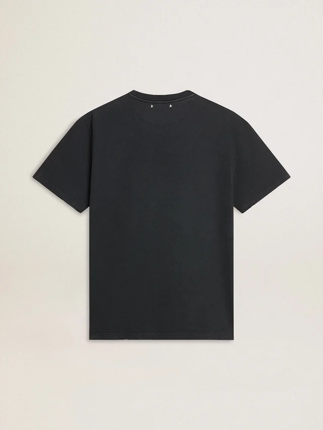 Chemise en coton noir délavé pour homme avec imprimé sur le devant