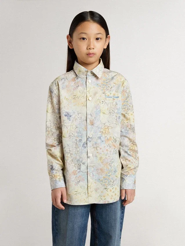 Chemise en coton pour fille à imprimé floral multicolore