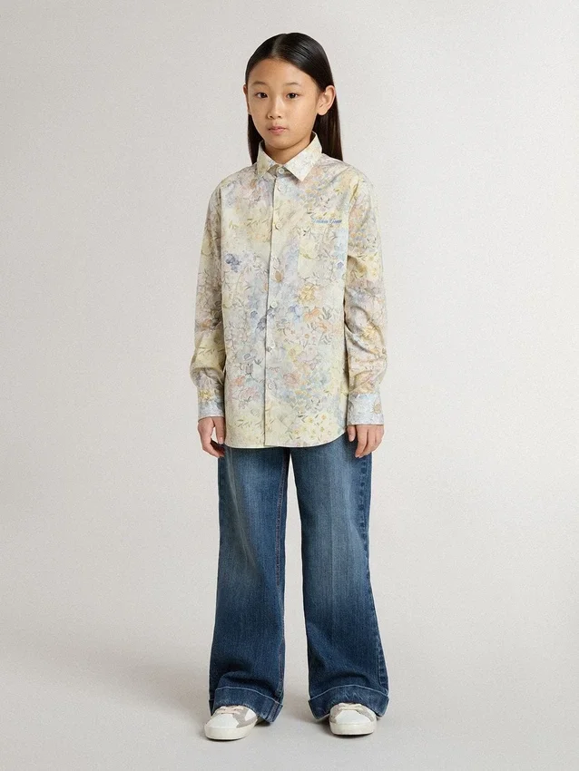 Chemise en coton pour fille à imprimé floral multicolore