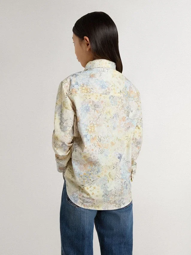 Chemise en coton pour fille à imprimé floral multicolore