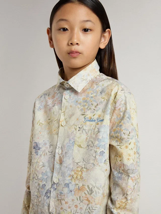 Chemise en coton pour fille à imprimé floral multicolore