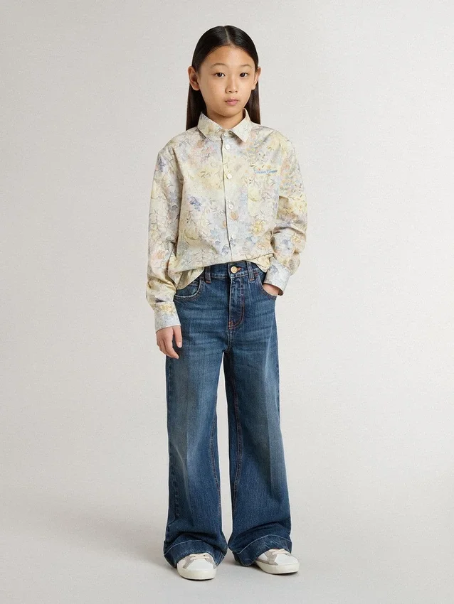Chemise en coton pour fille à imprimé floral multicolore