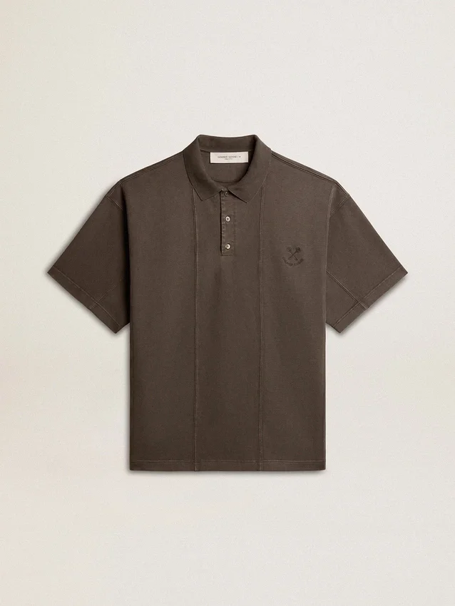 Chemise en coton pour homme, gris anthracite, avec broderie