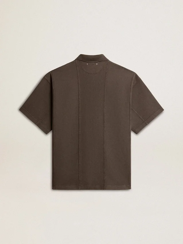 Chemise en coton pour homme, gris anthracite, avec broderie