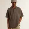 Chemise en coton pour homme, gris anthracite, avec broderie
