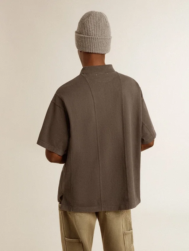 Chemise en coton pour homme, gris anthracite, avec broderie