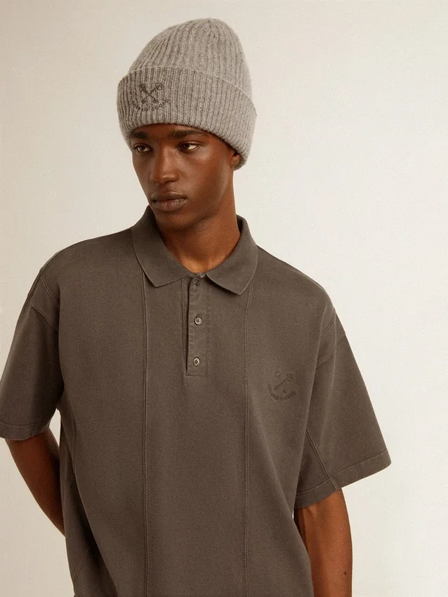 Chemise en coton pour homme, gris anthracite, avec broderie
