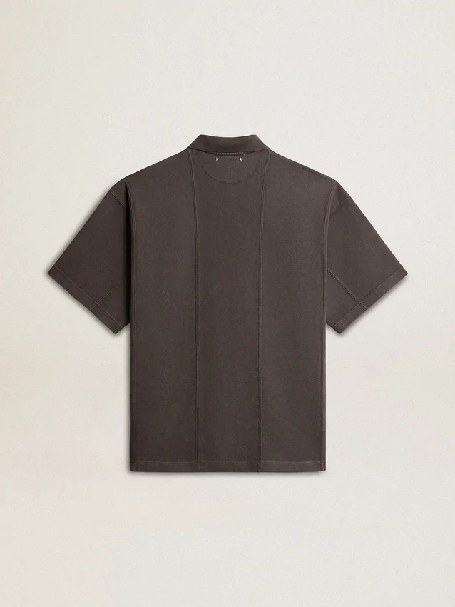 Chemise en coton pour homme, gris anthracite, avec broderie