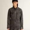 Chemise en denim noir pour femme avec motif floral ton sur ton