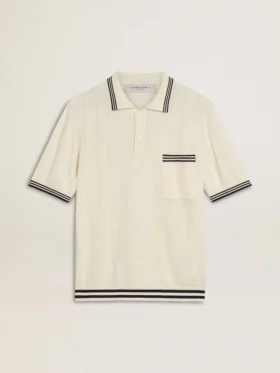 Chemise en maille blanche délavée pour homme avec bordures bleues
