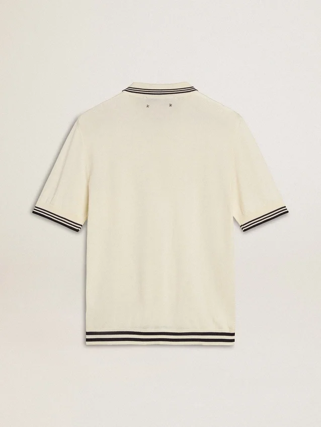 Chemise en maille blanche délavée pour homme avec bordures bleues