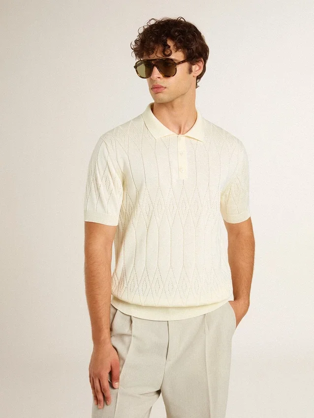Chemise en maille jacquard blanche pour homme