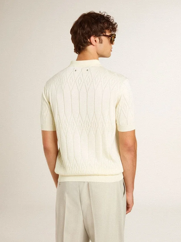 Chemise en maille jacquard blanche pour homme