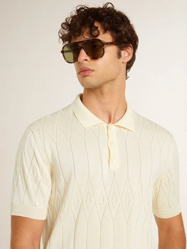 Chemise en maille jacquard blanche pour homme