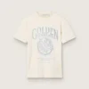 Chemise femme en coton blanc vieilli avec imprimé vintage