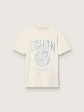 Chemise femme en coton blanc vieilli avec imprimé vintage