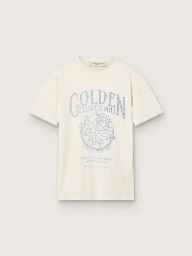 Chemise femme en coton blanc vieilli avec imprimé vintage