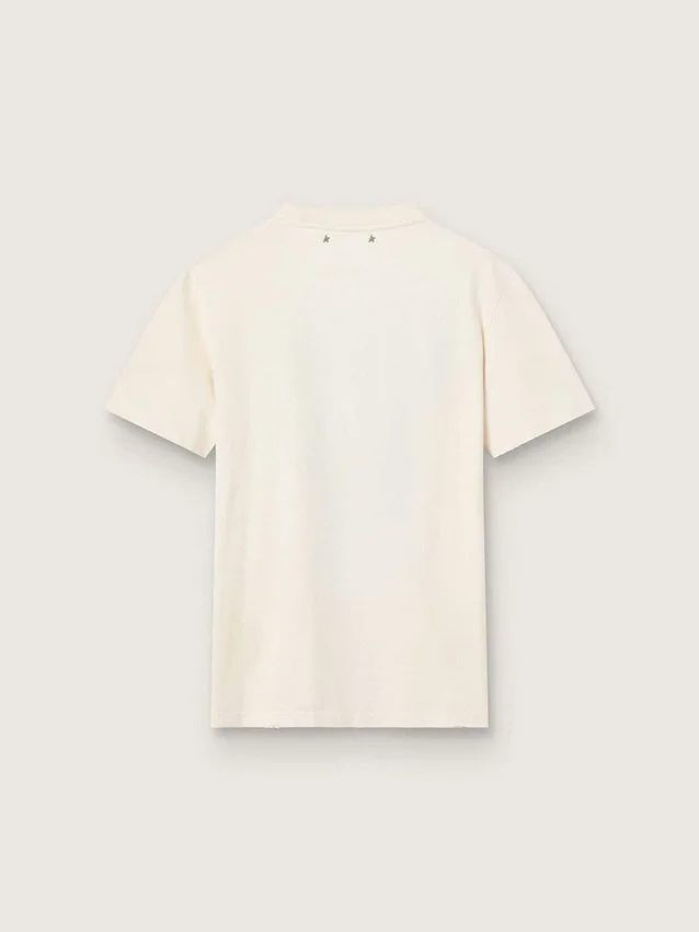 Chemise femme en coton blanc vieilli avec imprimé vintage
