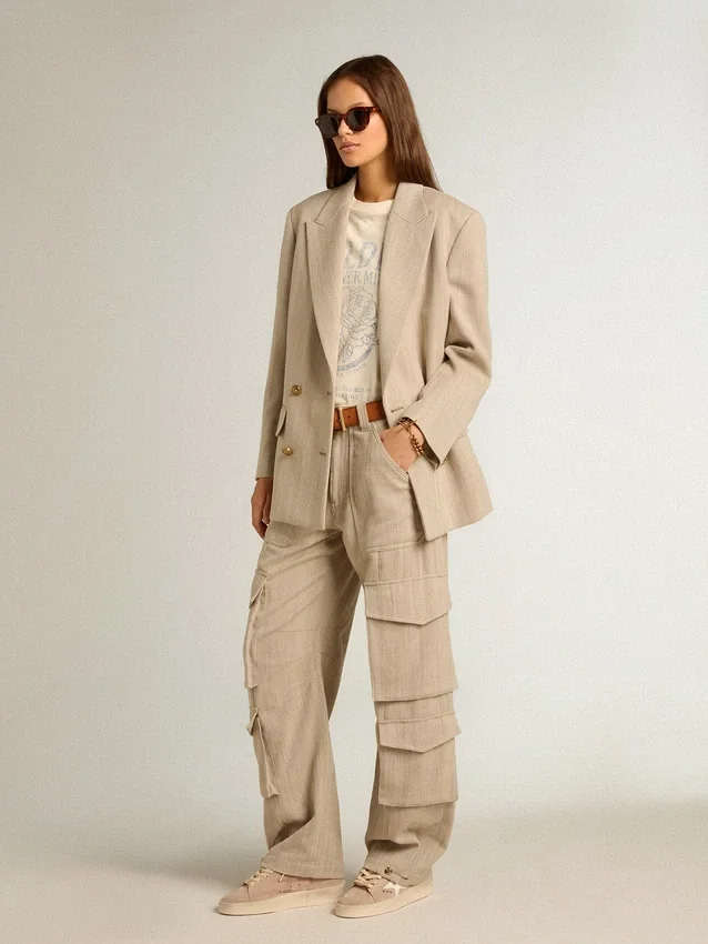 Chemise femme en coton blanc vieilli avec imprimé vintage