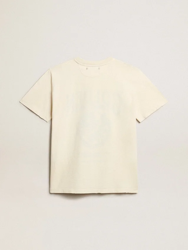 Chemise femme en coton blanc vieilli avec imprimé vintage
