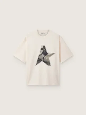 Chemise femme en jersey de coton blanc à imprimé étoiles
